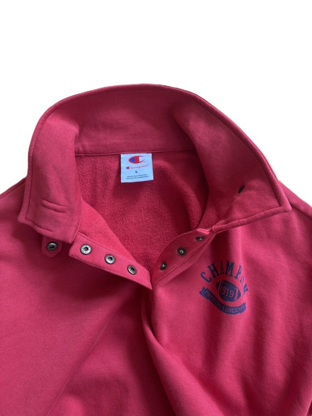Champion Sweatshirt Women Large Red 1/4 Snap Cropped Pullover Fleece w/ Collar - Picture 10 of 14